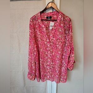 NWT Kut From The Kloth Women’s Pink Floral Button-Front Blouse